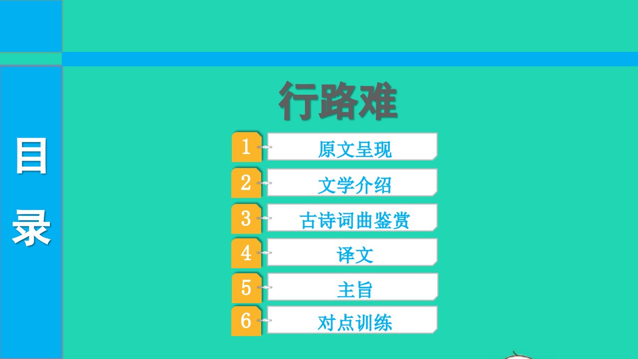 2022中考语文第一部分古诗文阅读课题一古诗词曲阅读淸单二40首古诗词曲逐首梳理九上1行路难课件