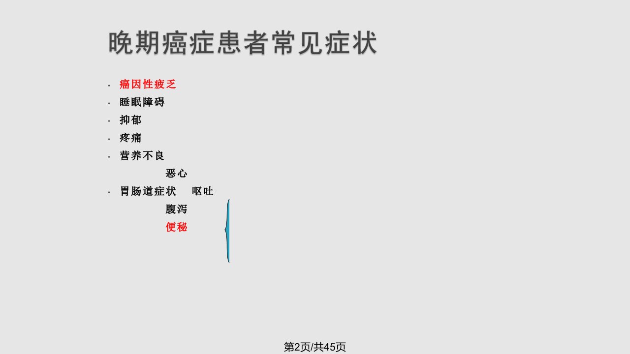 晚期癌症患者症状的管理