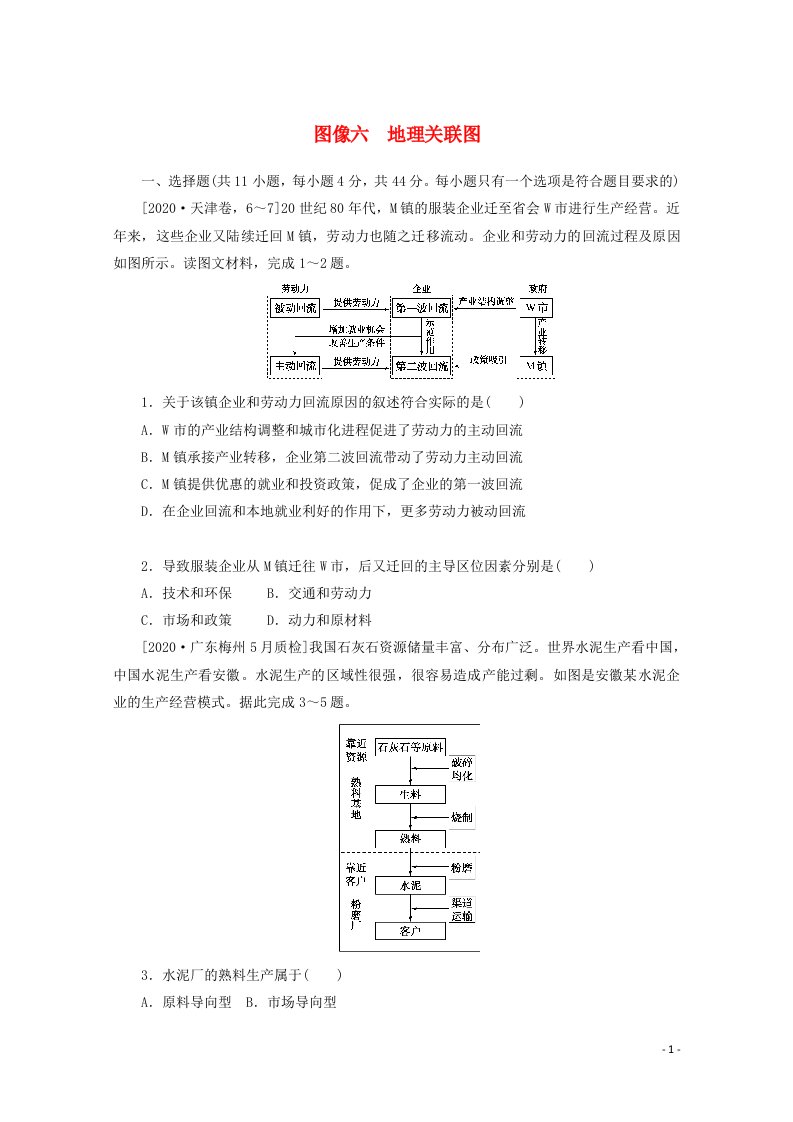 统考版2021届高考地理二轮复习专题闯关导练图像六地理关联图含解析