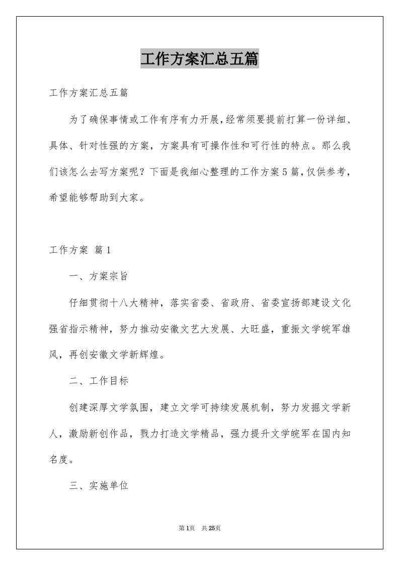 工作方案汇总五篇例文6