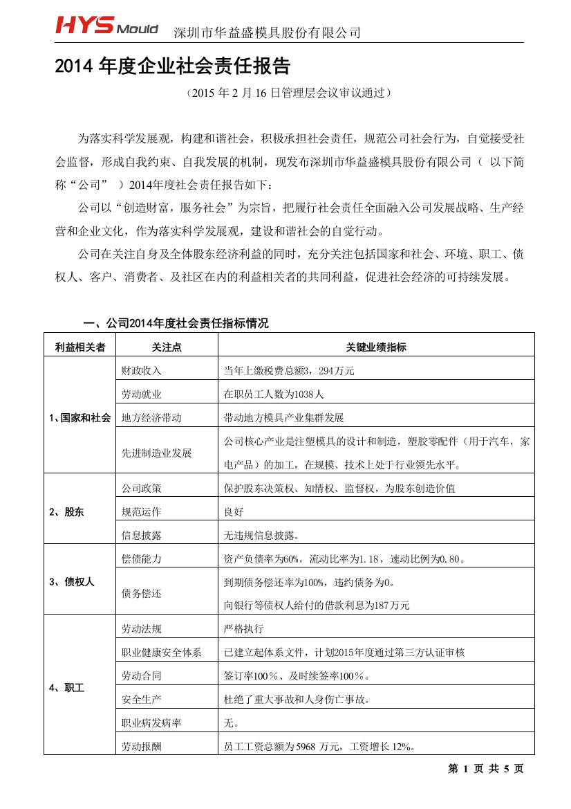 2014年度企业社会责任报告