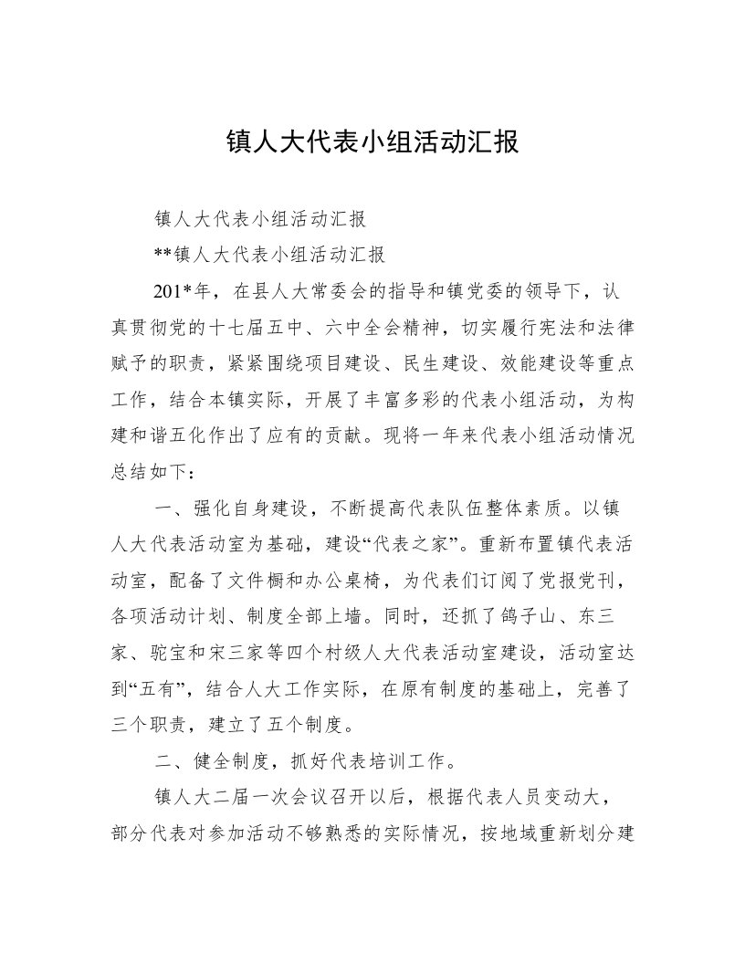 镇人大代表小组活动汇报