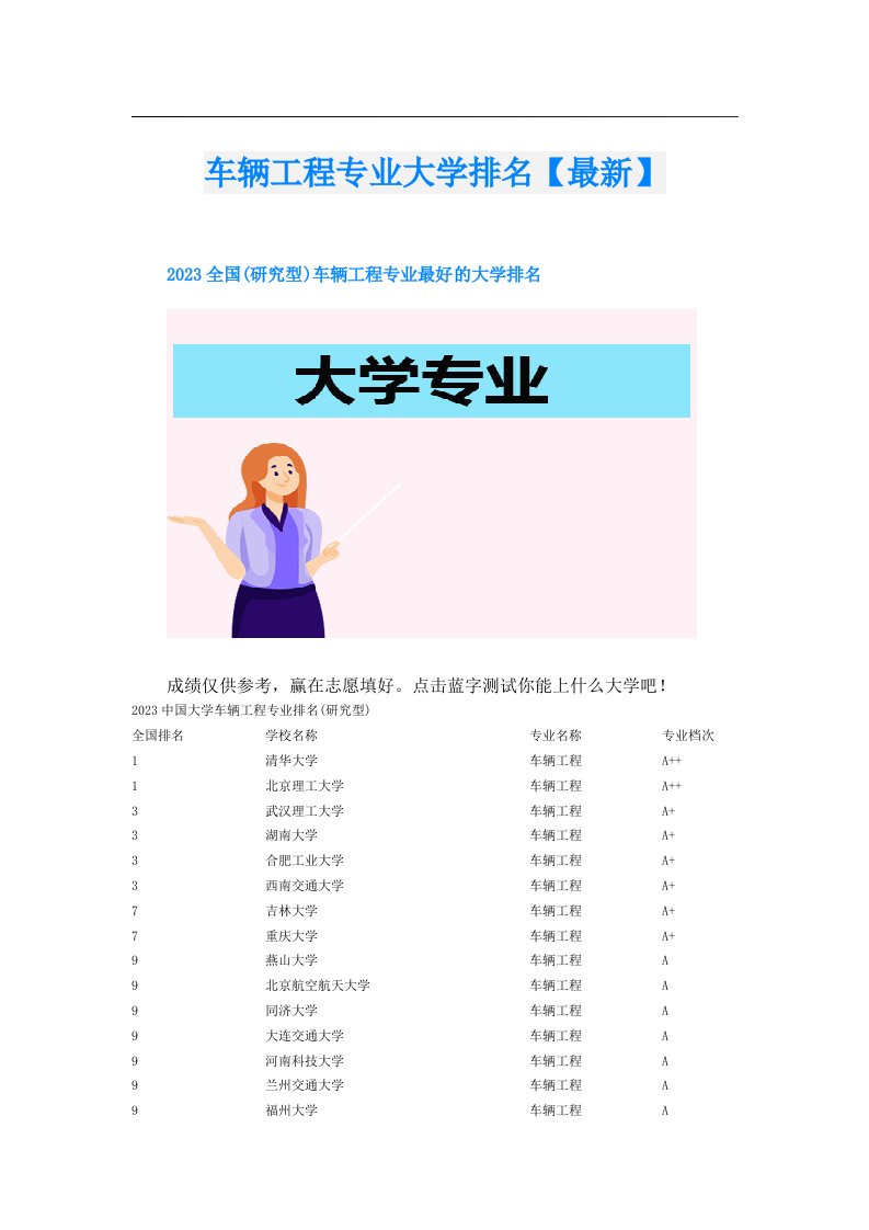 车辆工程专业大学排名【最新】