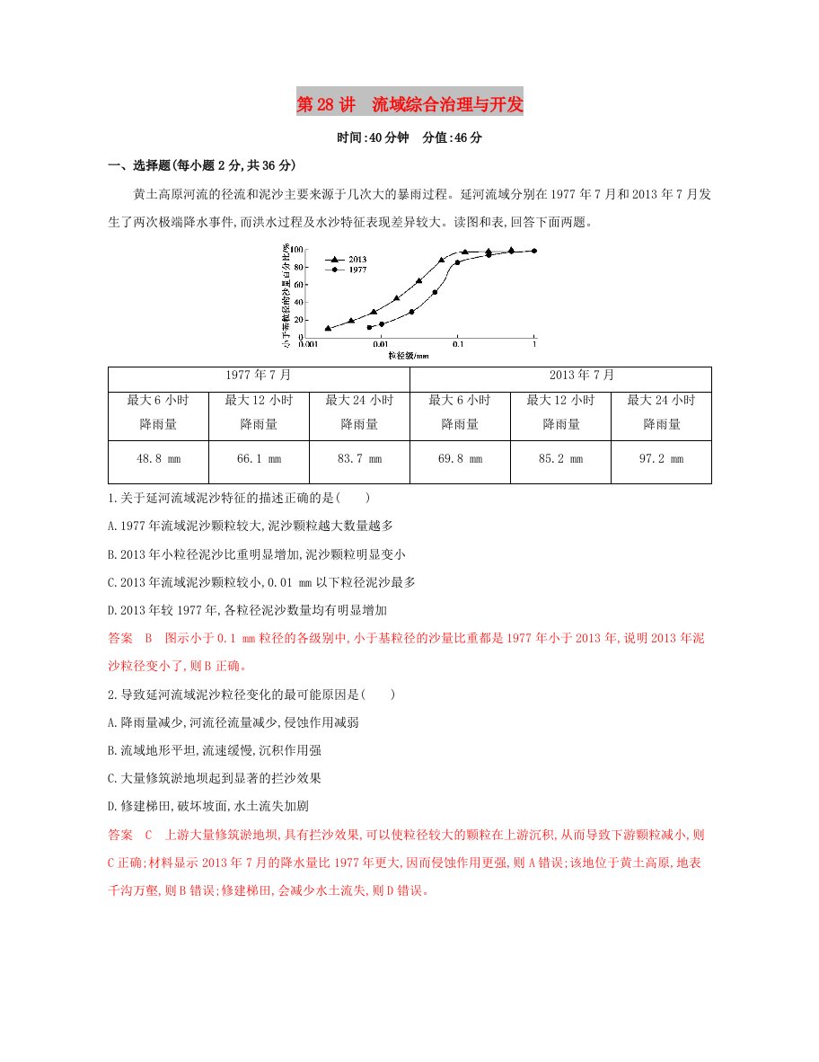 2020版高考地理一轮复习第28讲流域综合治理与开发夯基提能作业