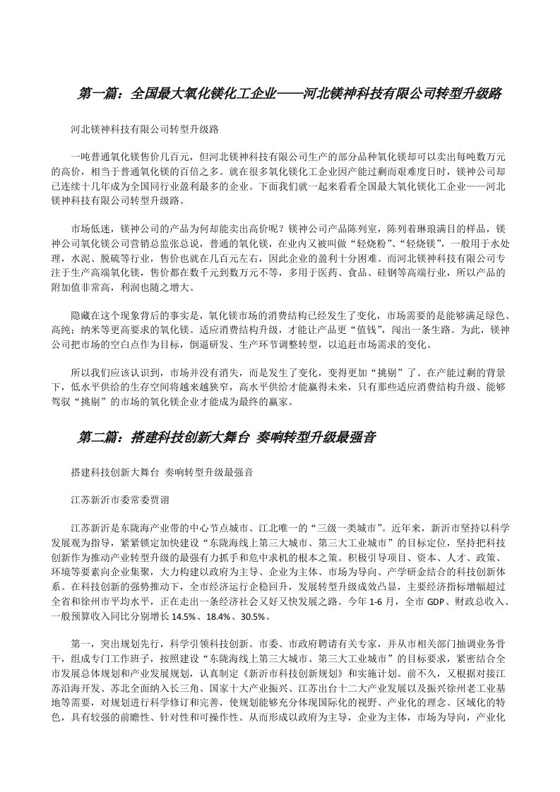 全国最大氧化镁化工企业——河北镁神科技有限公司转型升级路[修改版]