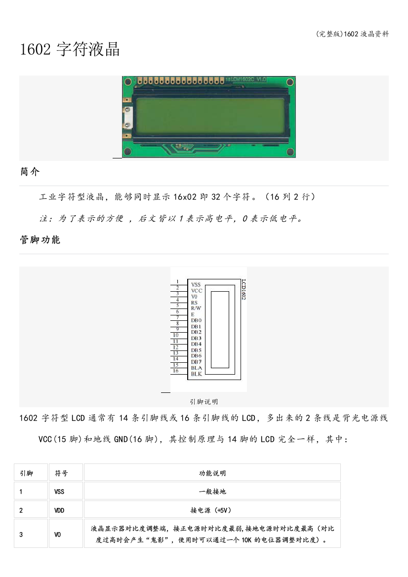 1602液晶资料