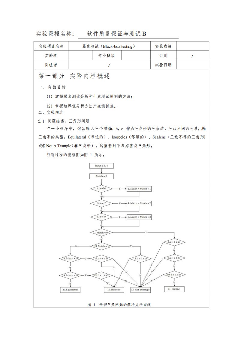 软件质量保证与测试实验1--黑盒测试实验报告