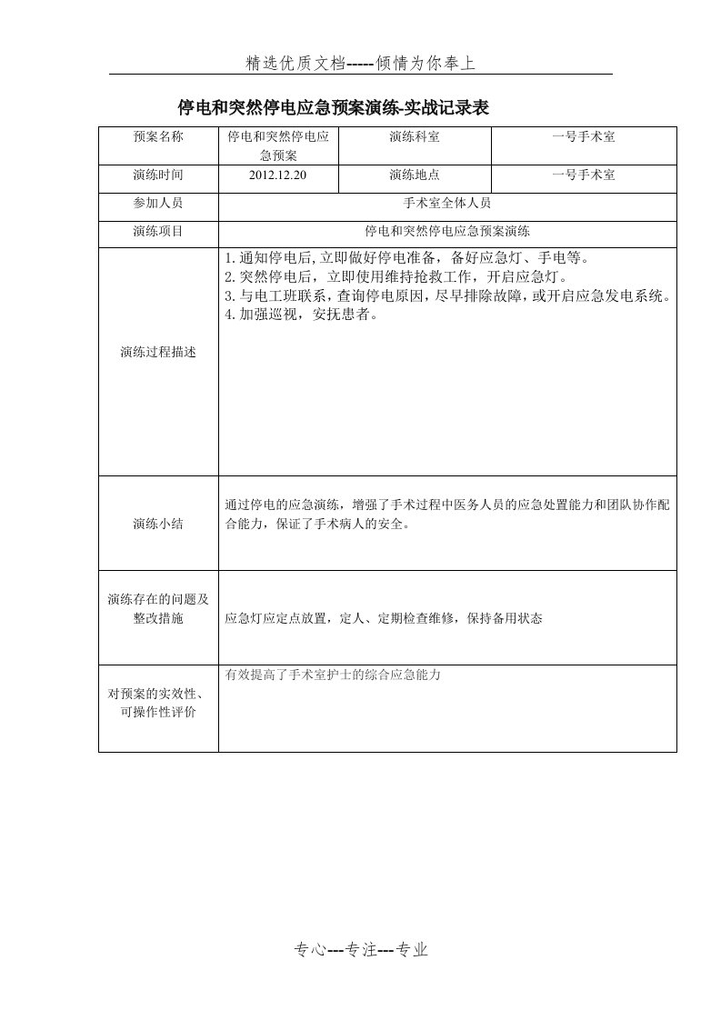 手术室应急预案演练资料(共7页)