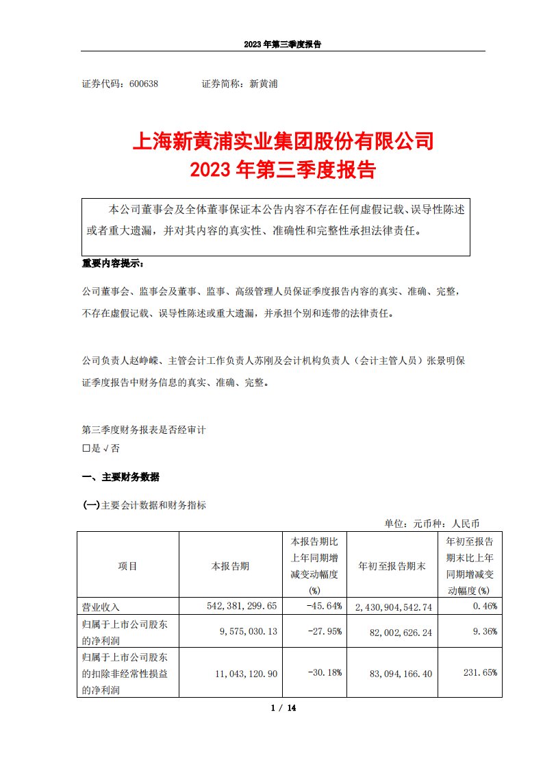 上交所-新黄浦2023年第三季度报告-20231017