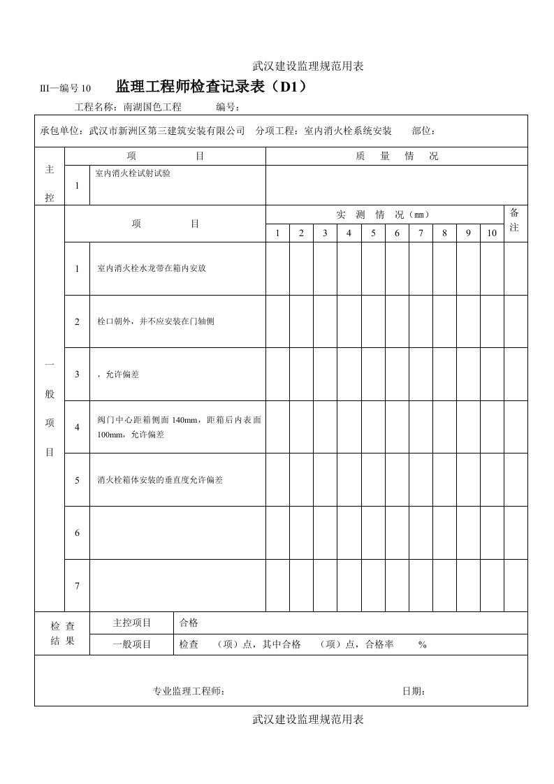 监理工程师检查记录表消防