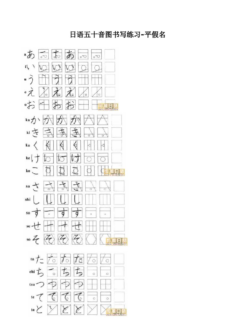 日语五十音图书写练习含平假名片假名笔顺