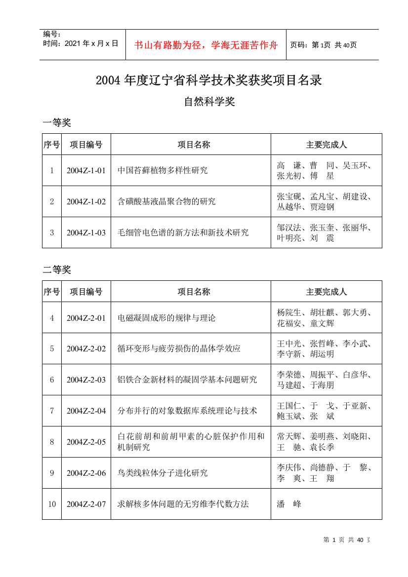 辽宁省科学技术奖励