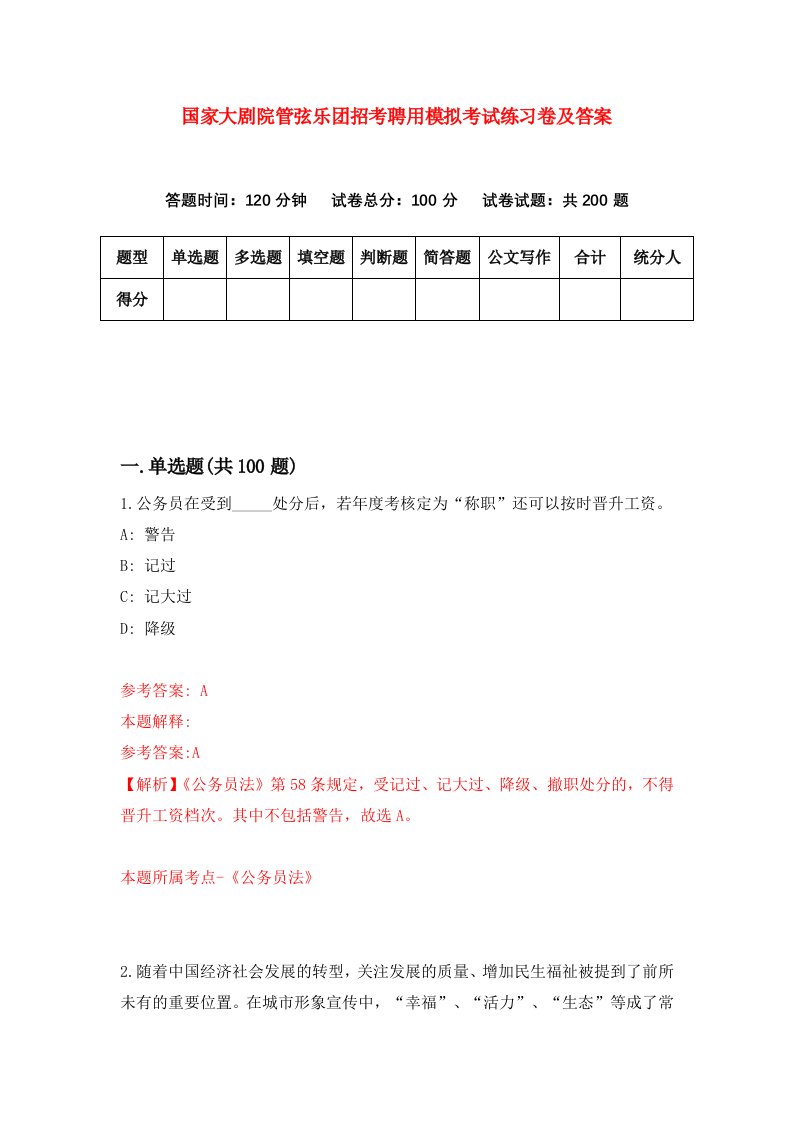 国家大剧院管弦乐团招考聘用模拟考试练习卷及答案第8卷