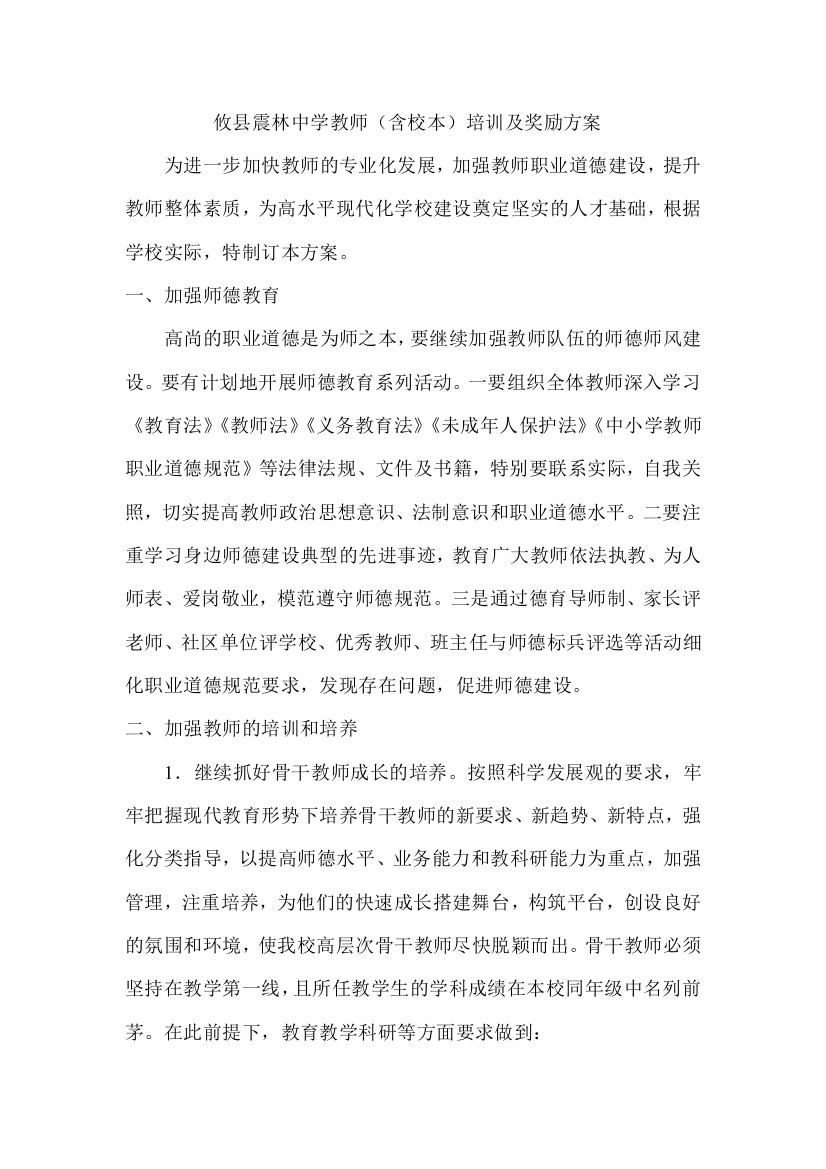 攸县震林中学教师培训方案