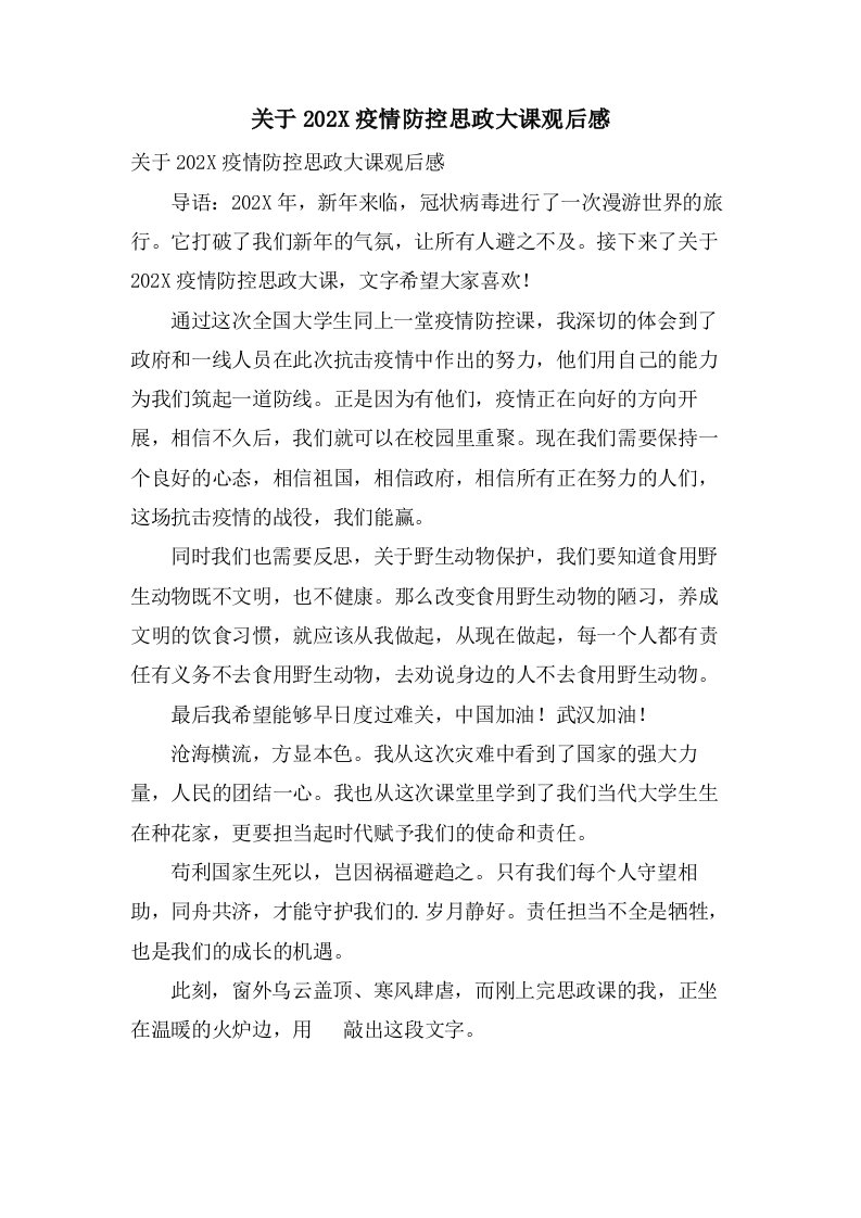 关于疫情防控思政大课观后感2