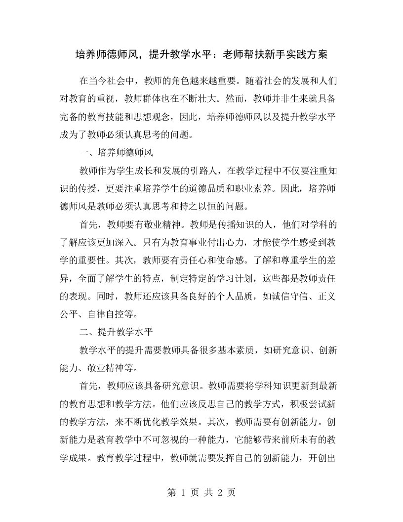 培养师德师风，提升教学水平：老师帮扶新手实践方案