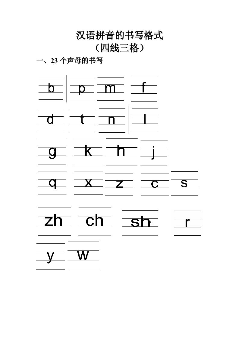 汉语拼音的书写格式四线三格资料及字母表归类