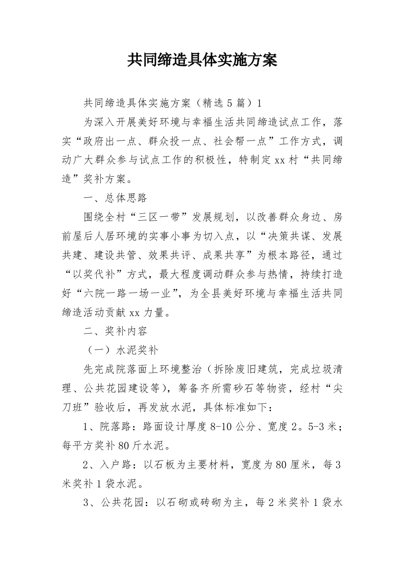 共同缔造具体实施方案