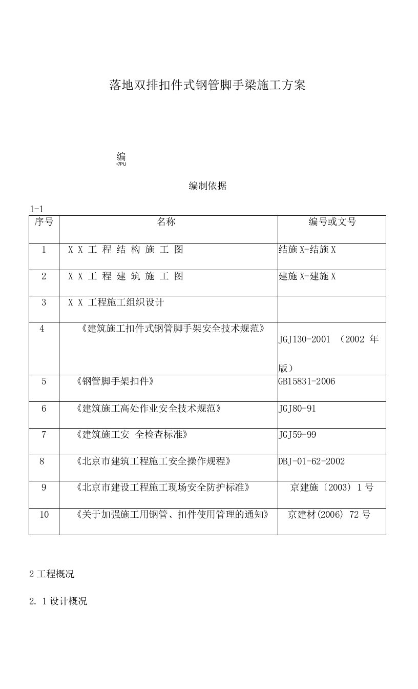 落地双排扣件式钢管脚手架施工方案