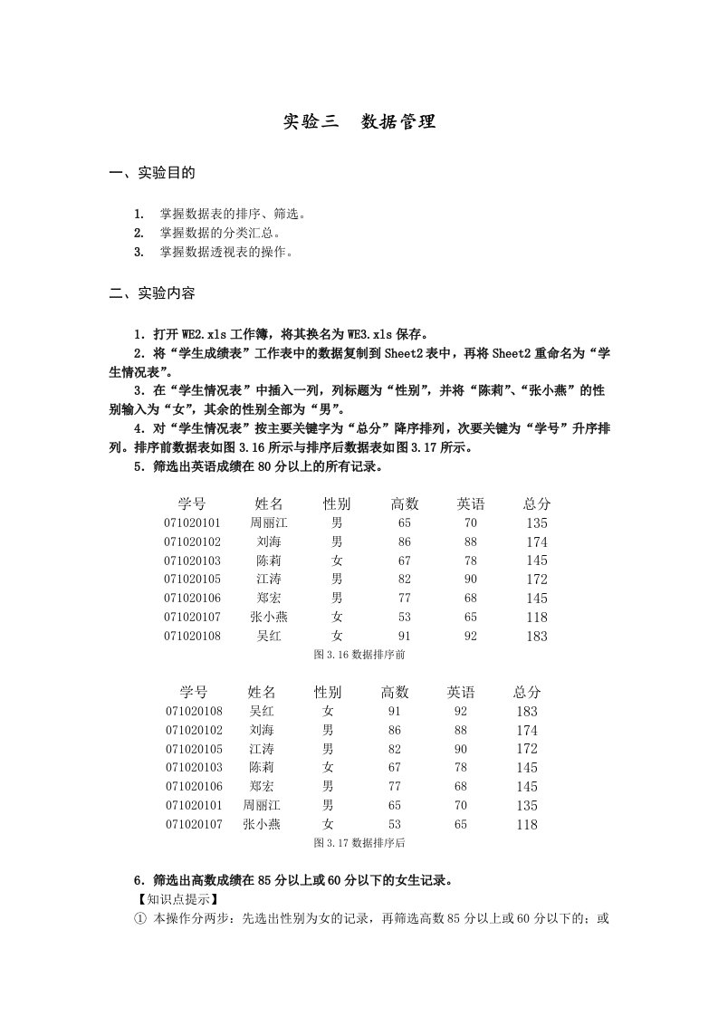 电子表格软件操作实验