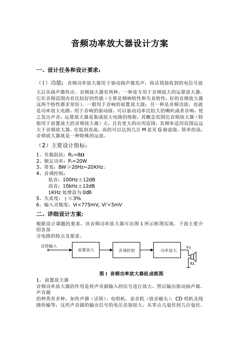 音频功率放大器设计方案