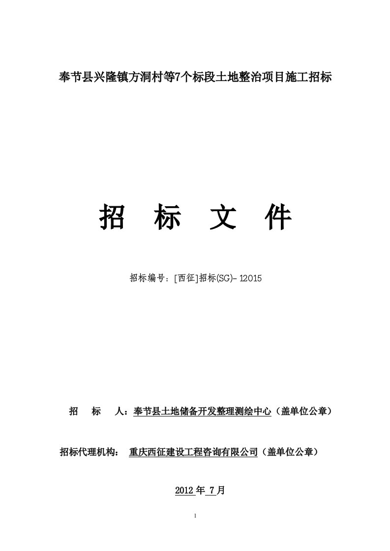 兴隆镇方洞村等7个土地整治项目招标文件