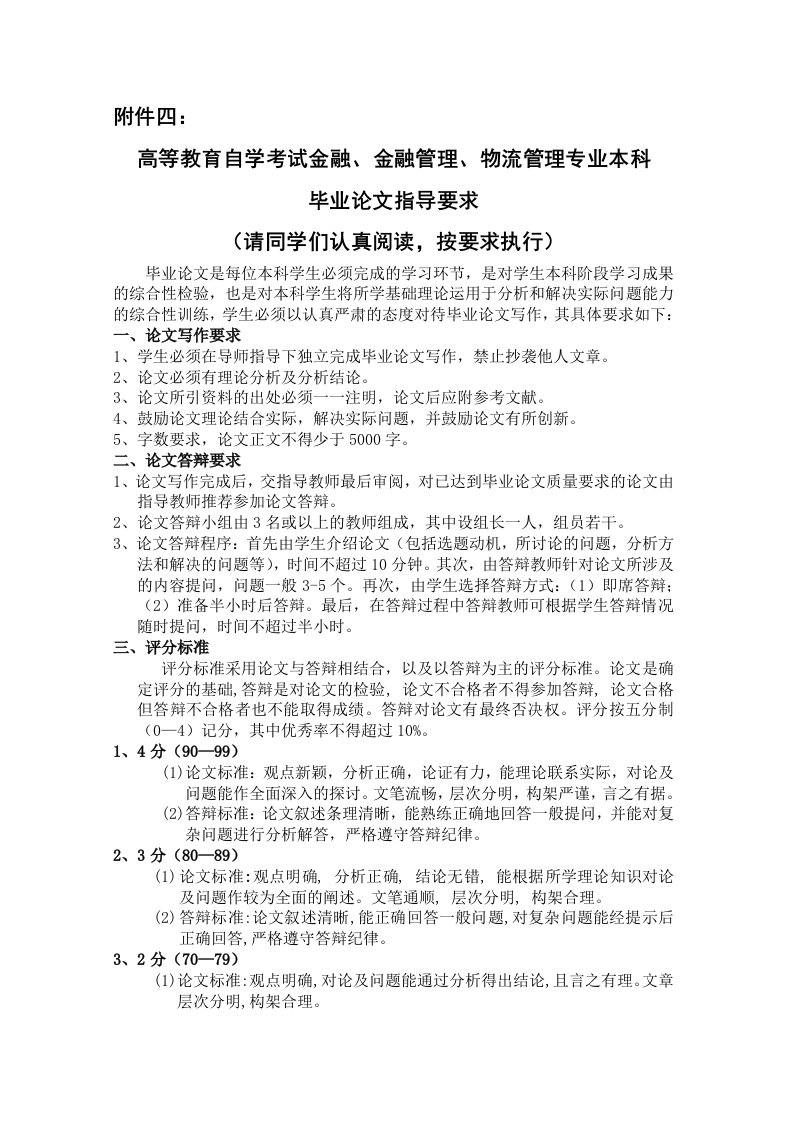 高等教育自学考试金融金融管理物流管理专业本科毕业论文指导要求