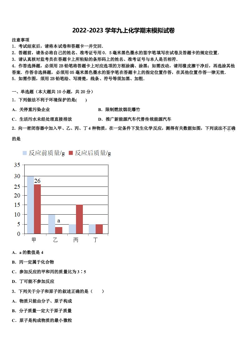 2022-2023学年山西省汾西县化学九年级第一学期期末联考试题含解析