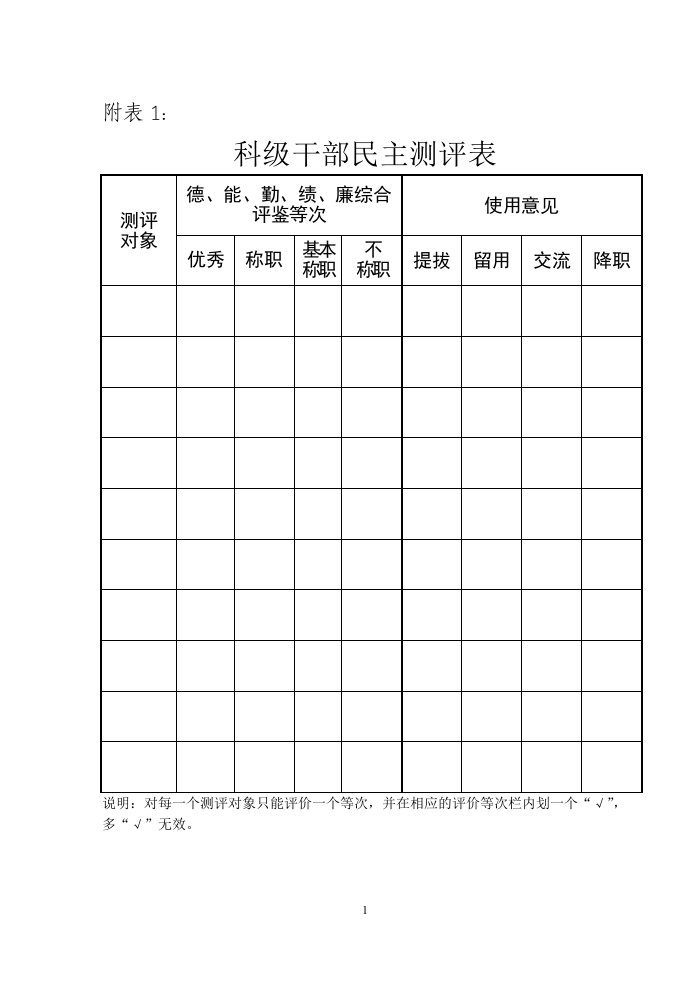 民主测评表