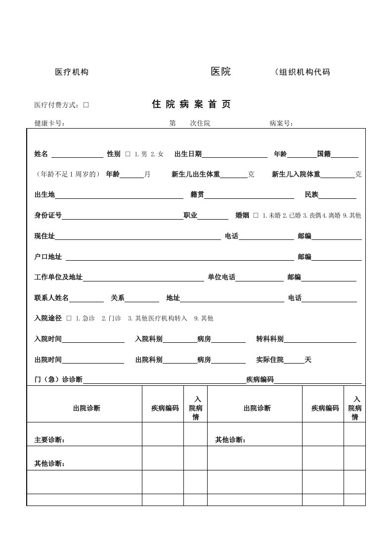 住院病案首页