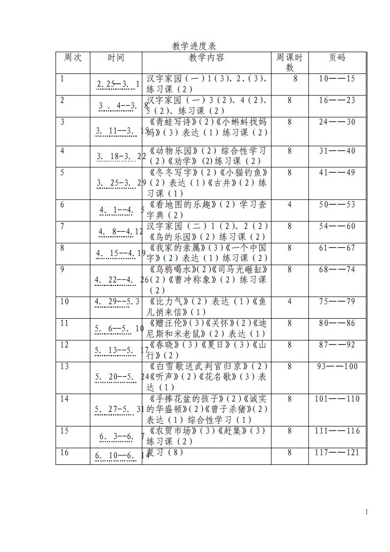 长春版小学一年级下册语文教案全册