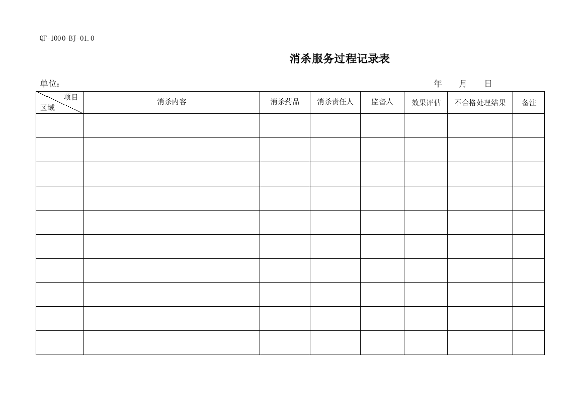 QF-1000-BJ-01.0消杀服务过程记录表