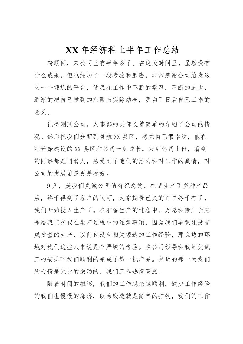 2022年经济科上半年工作总结