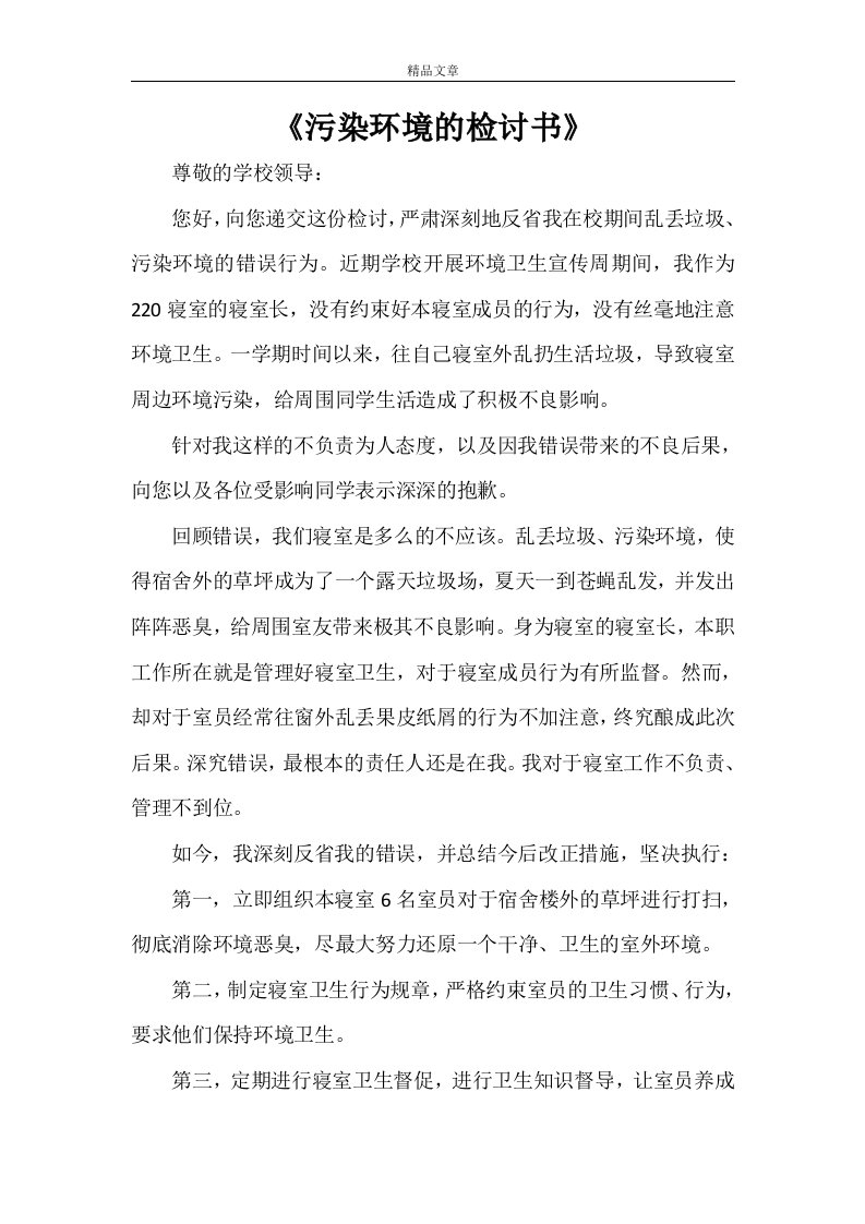 《污染环境的检讨书》