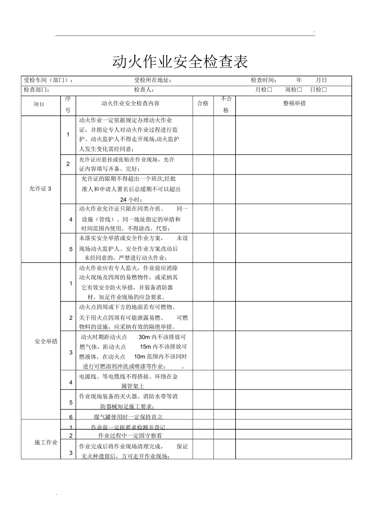 5、动火作业安全检查表