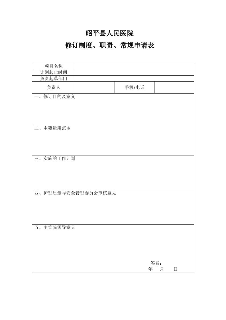 修订制度、职责、常规申请表