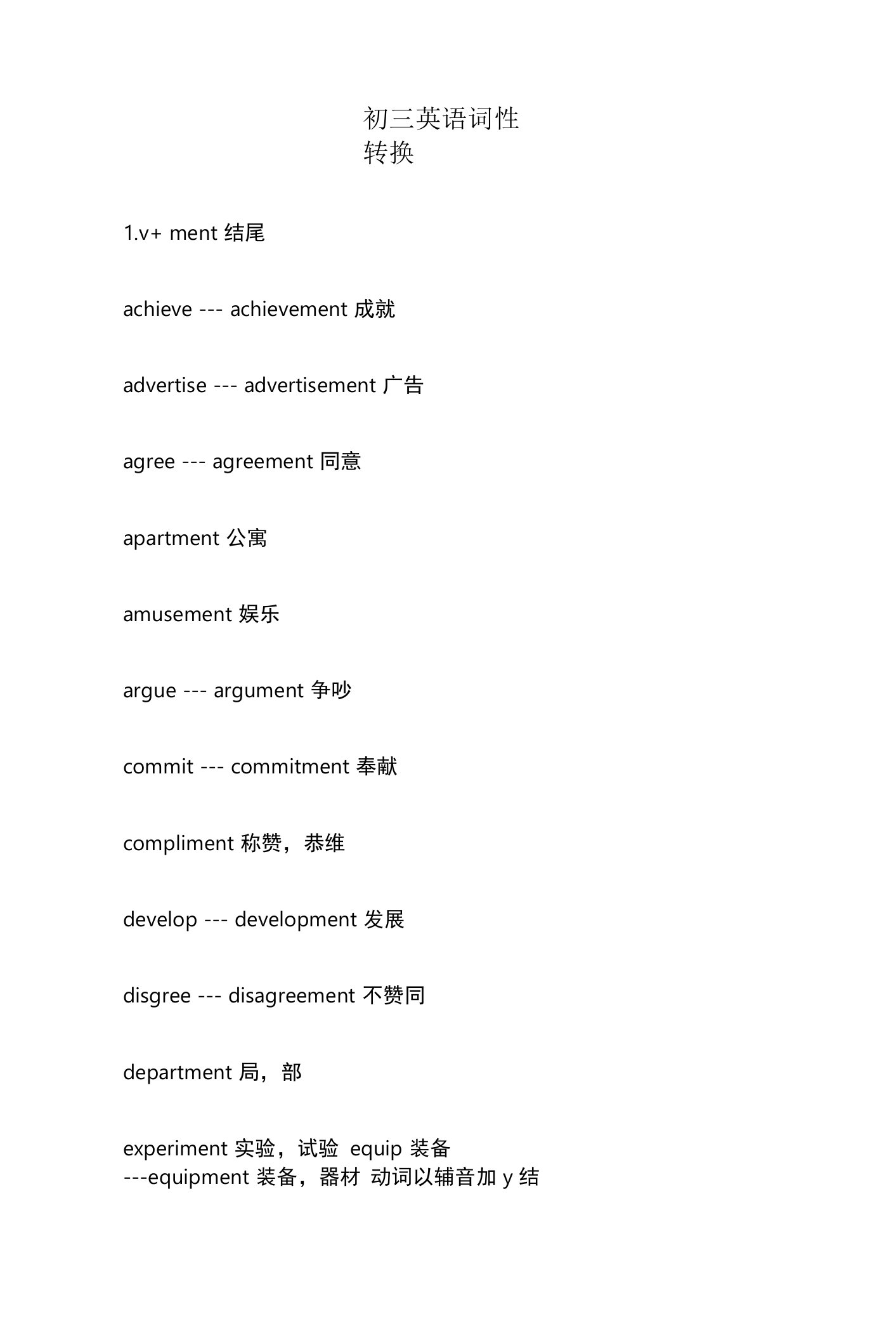 初三英语词性转换教学资料