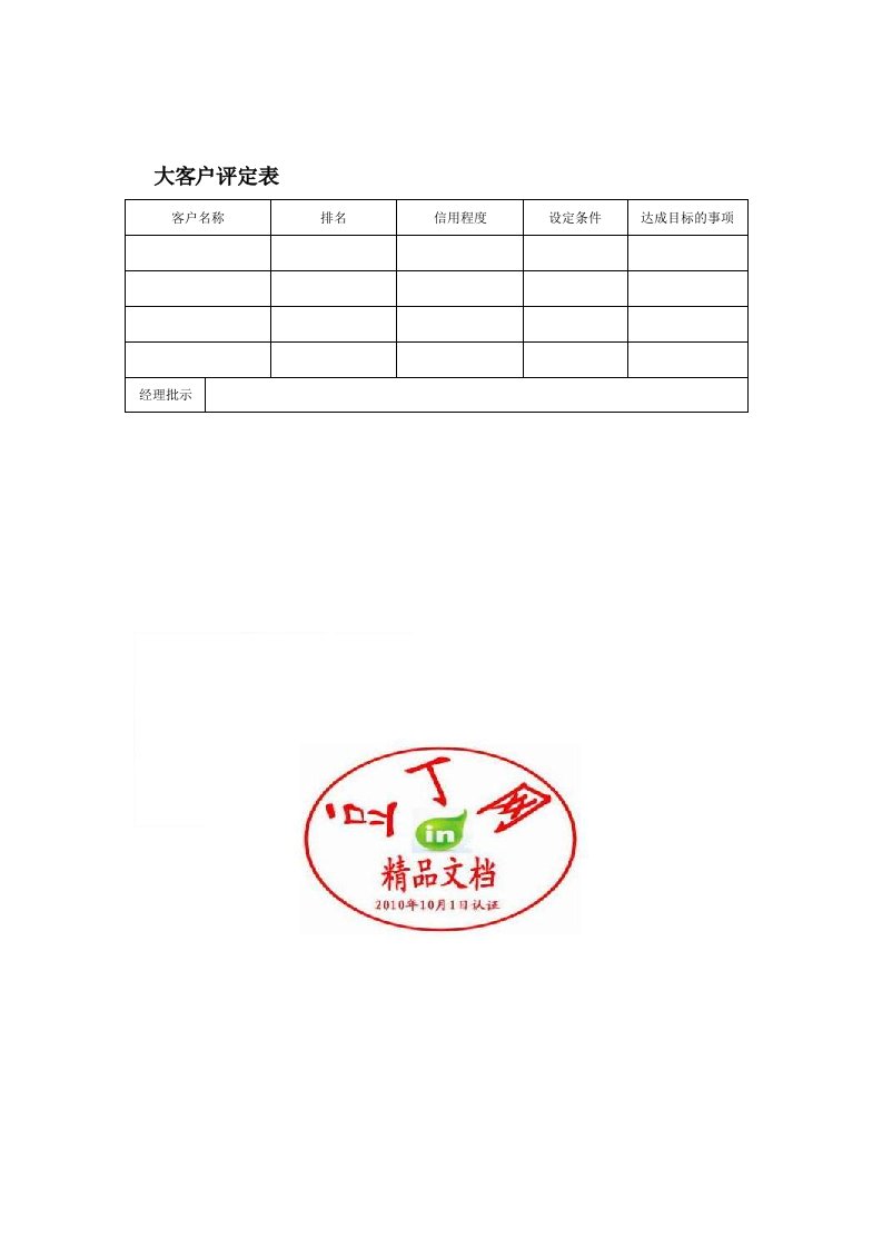 大客户评定表