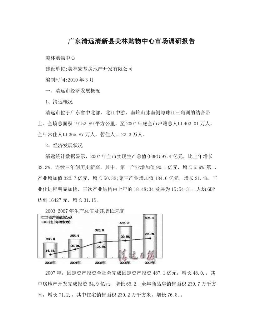 广东清远清新县美林购物中心市场调研报告