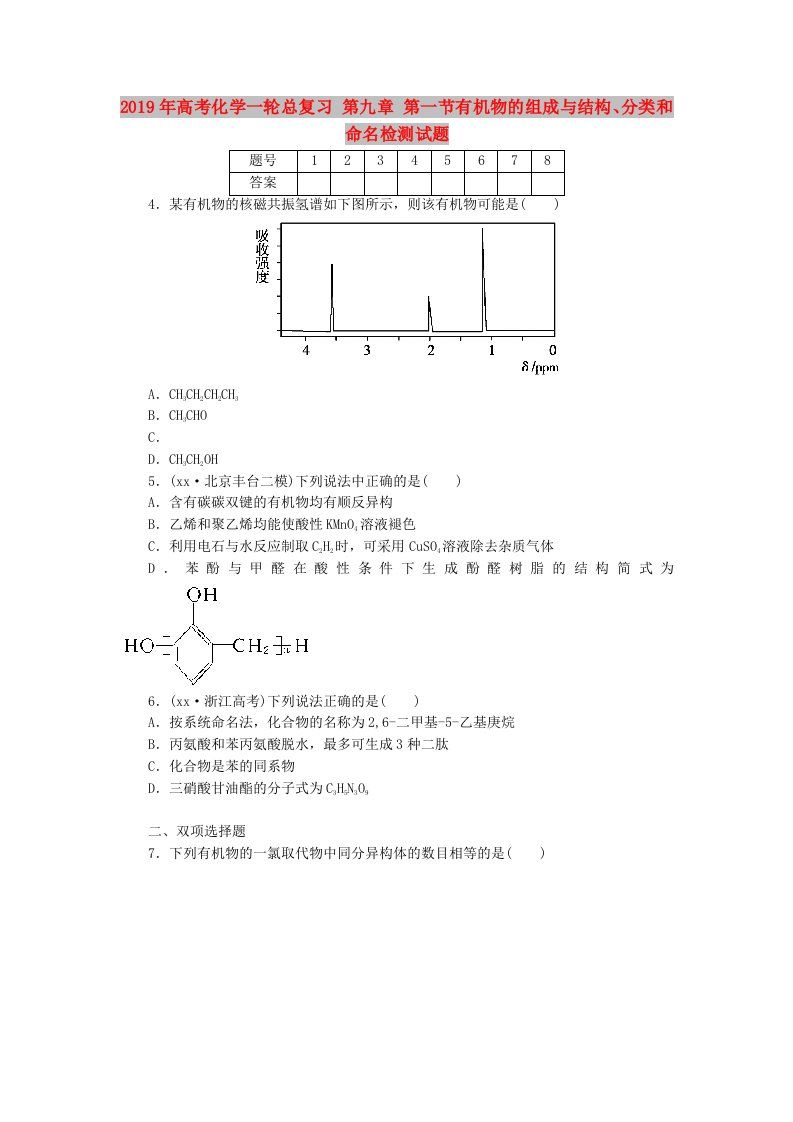 2019年高考化学一轮总复习