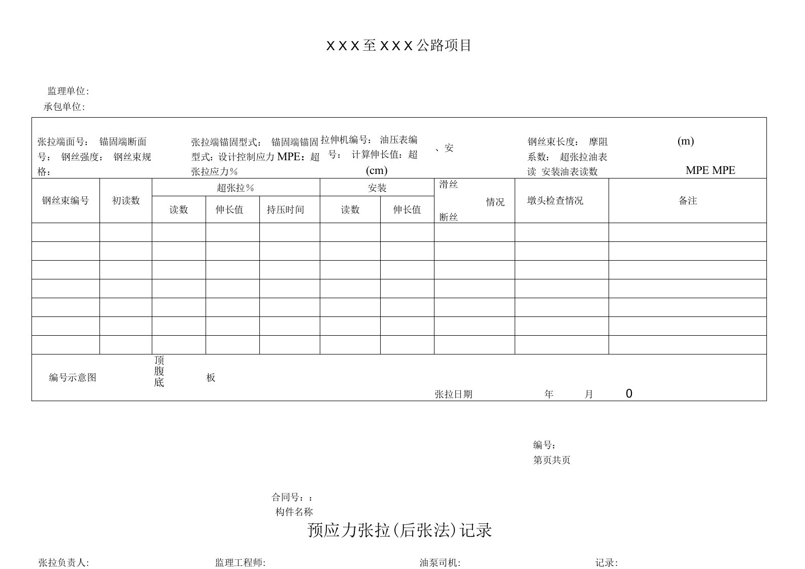 公路项目预应力张拉后张法记录