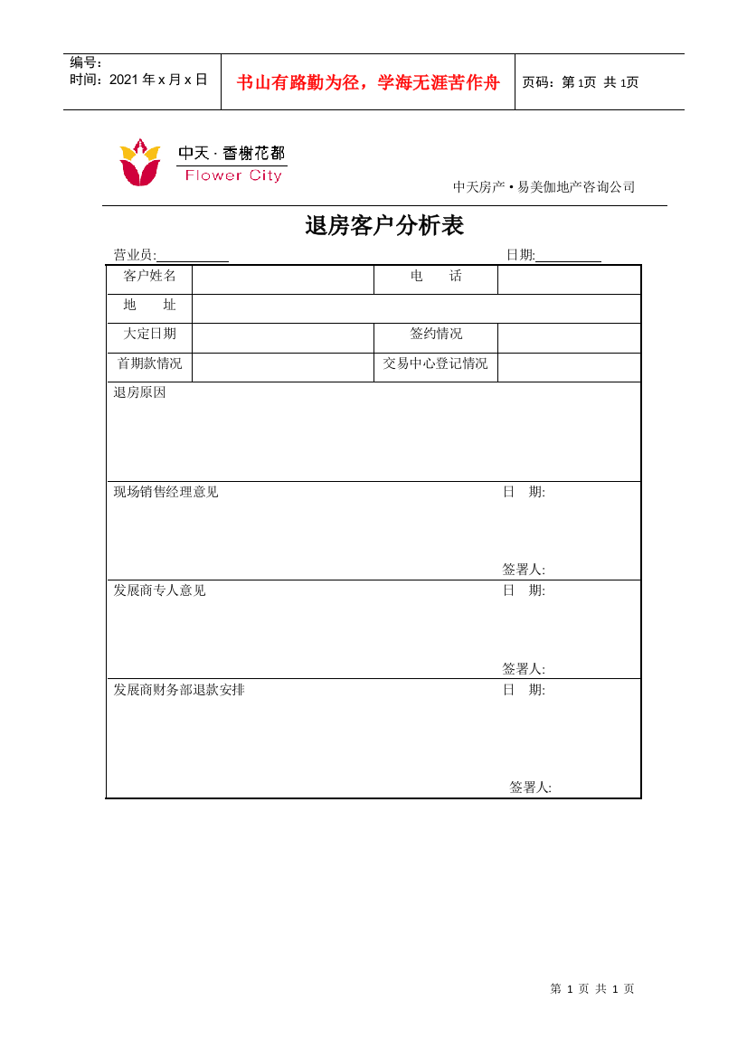 退房客户分析表