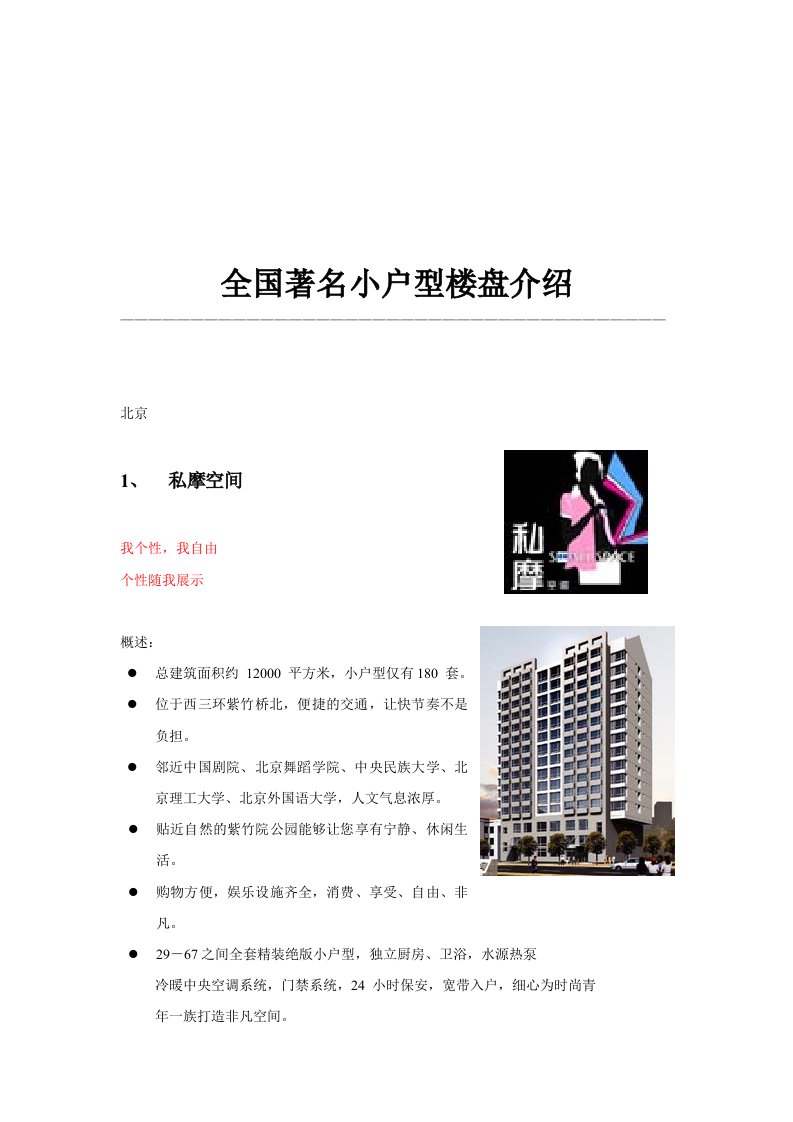 我国著名的小户型楼盘介绍