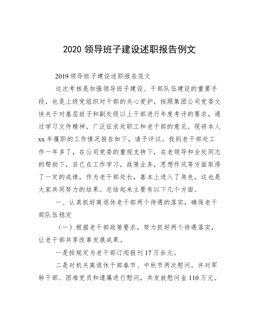 2020领导班子建设述职报告例文