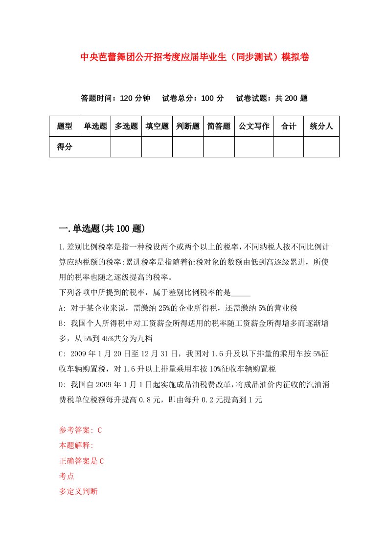 中央芭蕾舞团公开招考度应届毕业生同步测试模拟卷第7期