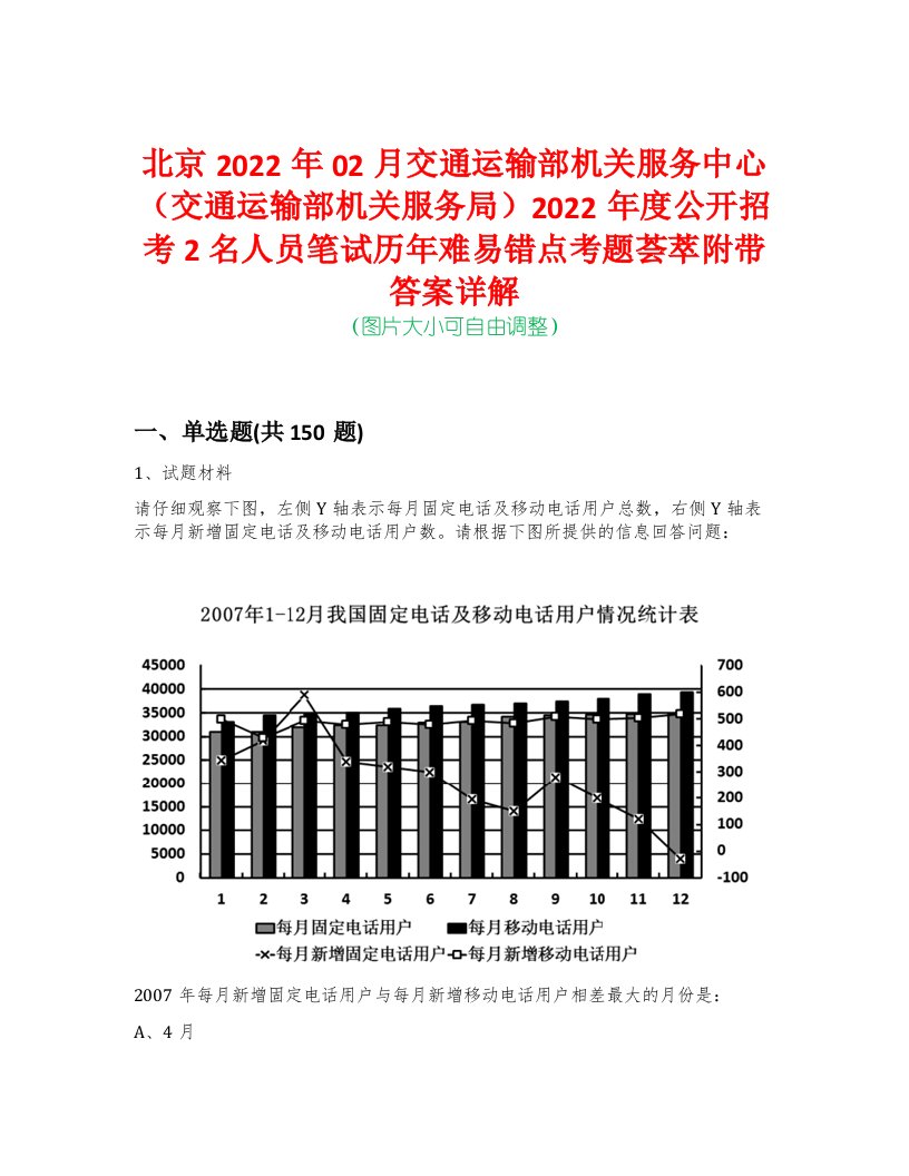 北京2022年02月交通运输部机关服务中心（交通运输部机关服务局）2022年度公开招考2名人员笔试历年难易错点考题荟萃附带答案详解