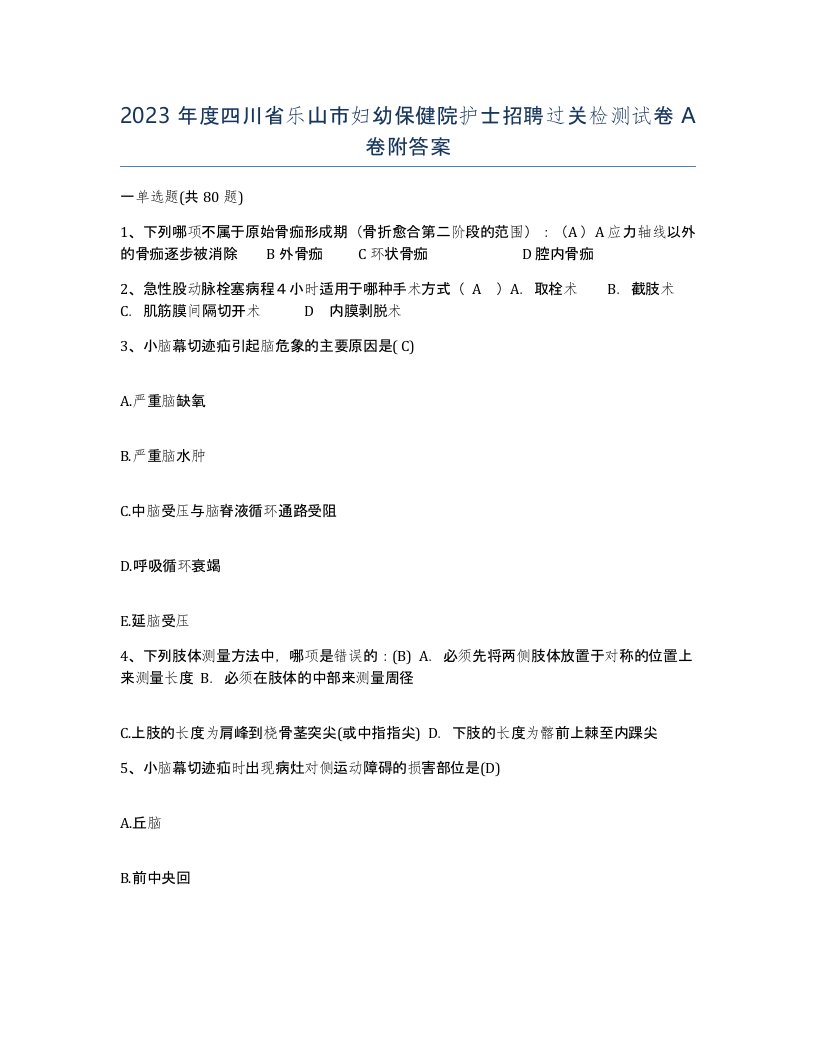 2023年度四川省乐山市妇幼保健院护士招聘过关检测试卷A卷附答案