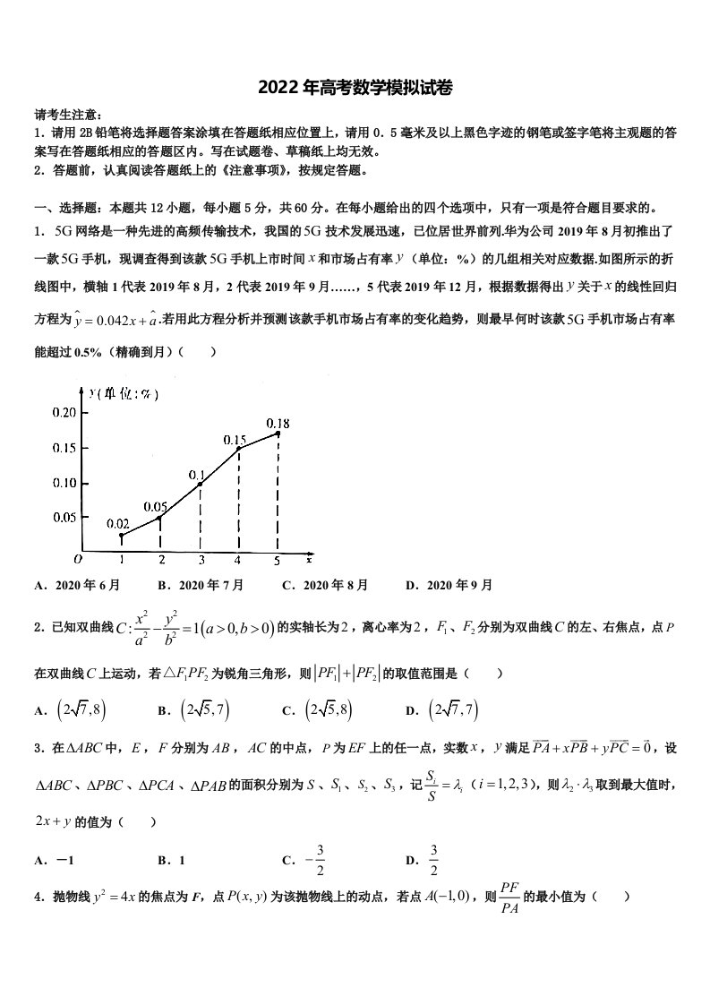 山东省德州市平原中英文实验中学2022年高三第五次模拟考试数学试卷含解析