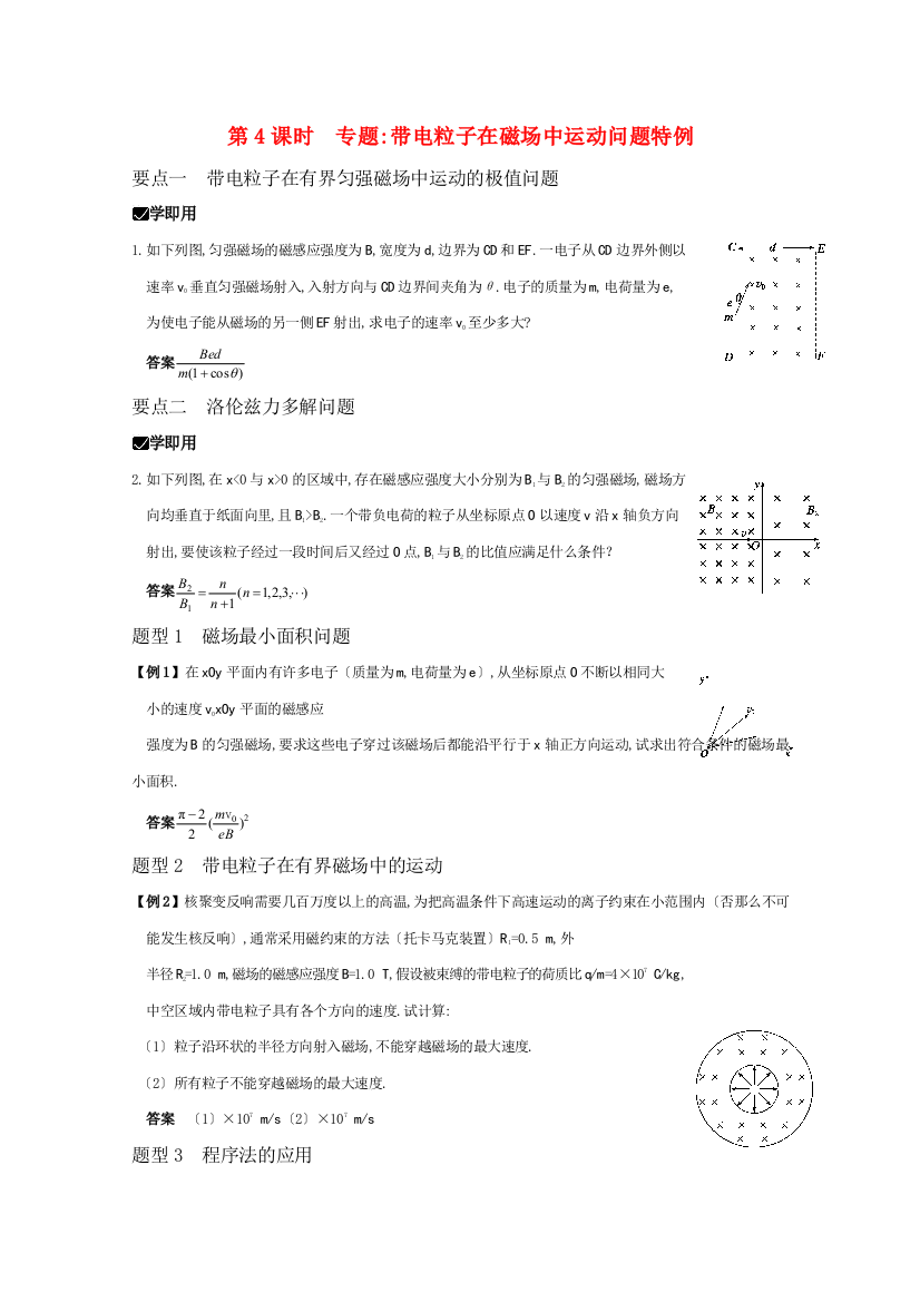 （高中物理）第4课时专题带电粒子在磁场中运动问题特例