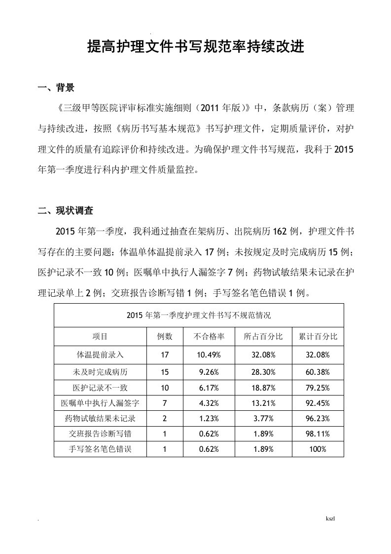 提高护理文件书写合格率pdca